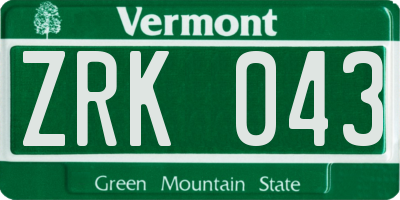VT license plate ZRK043