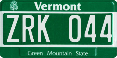 VT license plate ZRK044