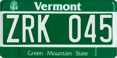 VT license plate ZRK045