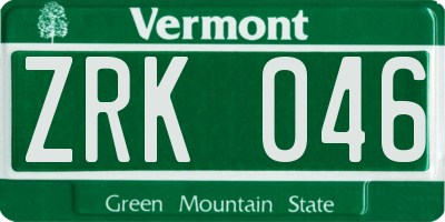 VT license plate ZRK046