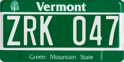 VT license plate ZRK047