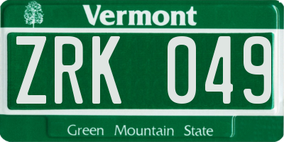 VT license plate ZRK049