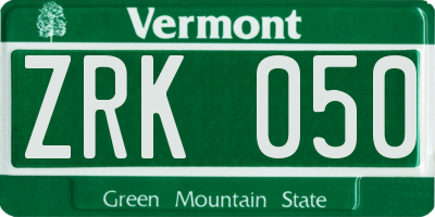 VT license plate ZRK050