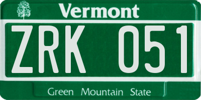 VT license plate ZRK051