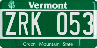 VT license plate ZRK053