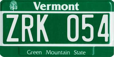 VT license plate ZRK054