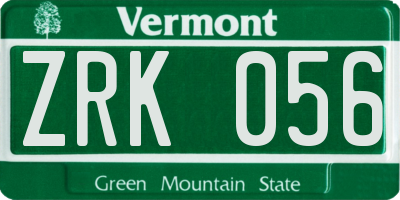 VT license plate ZRK056