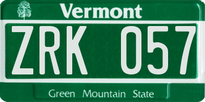 VT license plate ZRK057