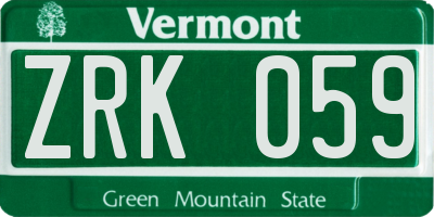 VT license plate ZRK059