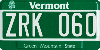 VT license plate ZRK060