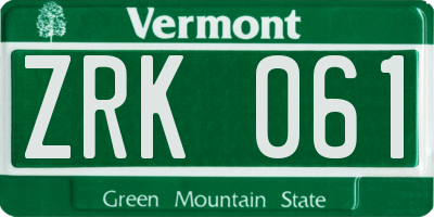 VT license plate ZRK061