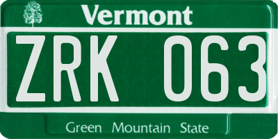 VT license plate ZRK063