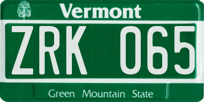 VT license plate ZRK065