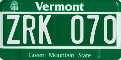 VT license plate ZRK070
