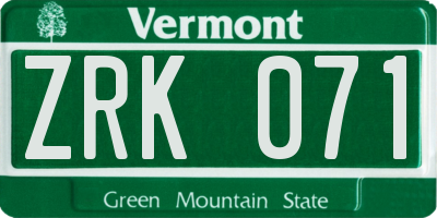 VT license plate ZRK071