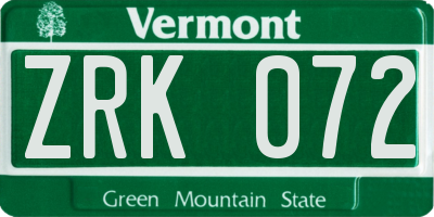 VT license plate ZRK072