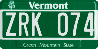 VT license plate ZRK074
