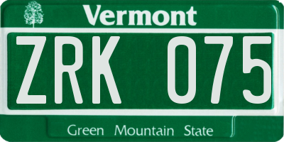 VT license plate ZRK075