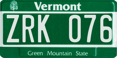 VT license plate ZRK076