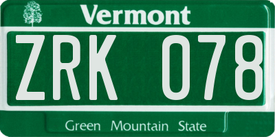 VT license plate ZRK078