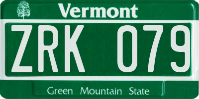VT license plate ZRK079