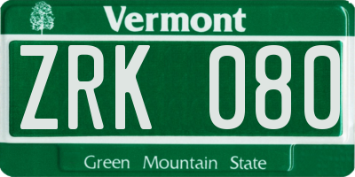 VT license plate ZRK080