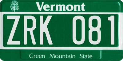VT license plate ZRK081