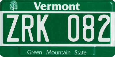 VT license plate ZRK082
