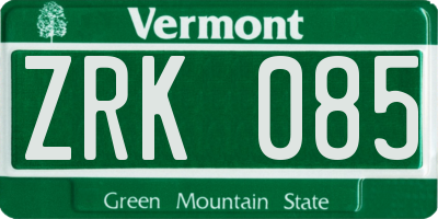 VT license plate ZRK085