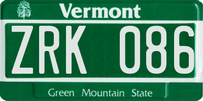 VT license plate ZRK086
