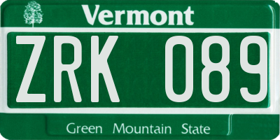 VT license plate ZRK089