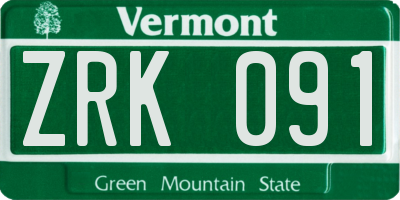 VT license plate ZRK091