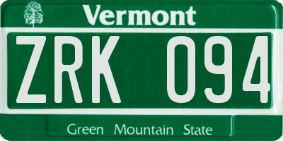 VT license plate ZRK094