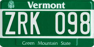VT license plate ZRK098