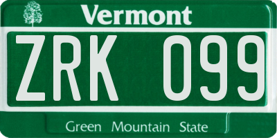 VT license plate ZRK099
