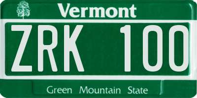 VT license plate ZRK100