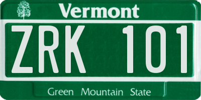 VT license plate ZRK101