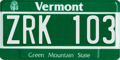 VT license plate ZRK103