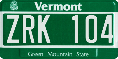 VT license plate ZRK104