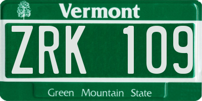 VT license plate ZRK109