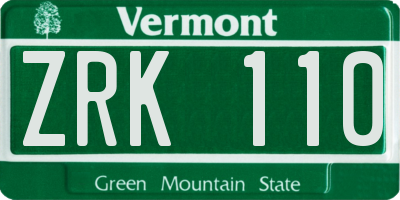 VT license plate ZRK110