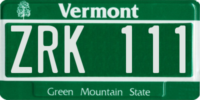 VT license plate ZRK111