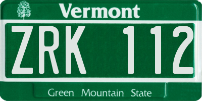 VT license plate ZRK112