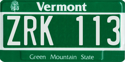 VT license plate ZRK113