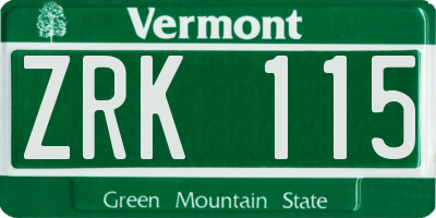 VT license plate ZRK115