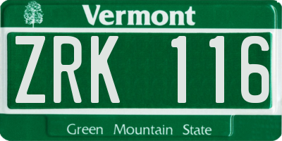 VT license plate ZRK116