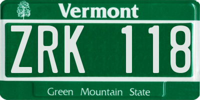 VT license plate ZRK118