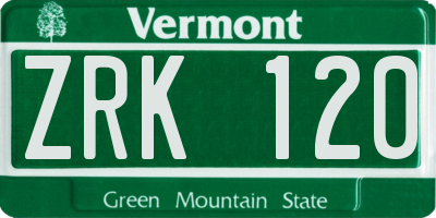 VT license plate ZRK120
