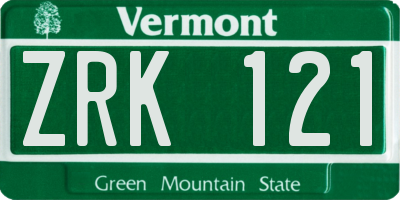 VT license plate ZRK121