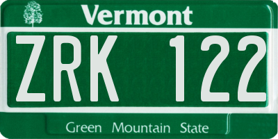 VT license plate ZRK122